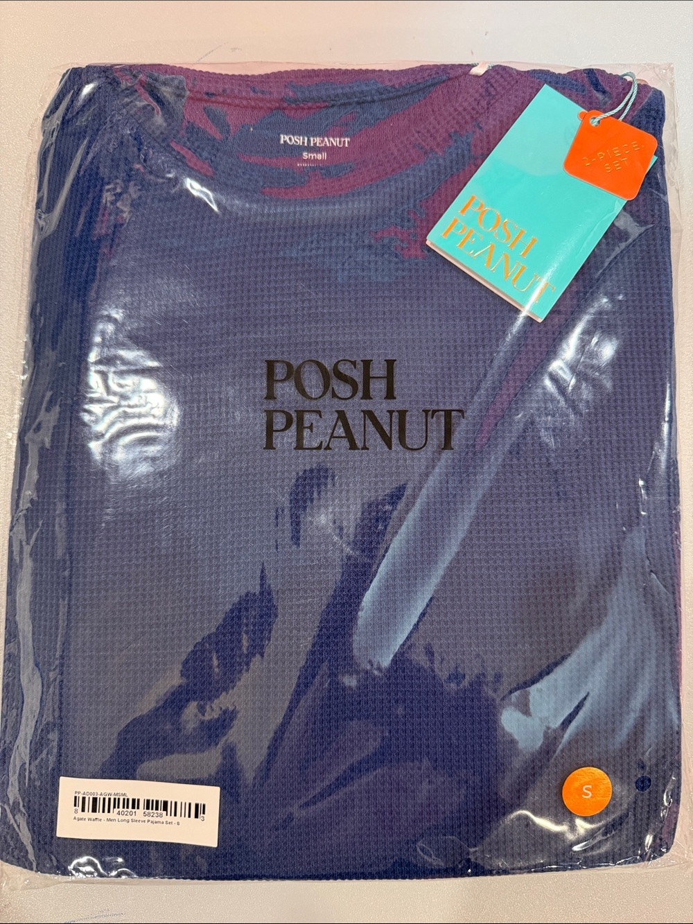 Posh Peanut Bamboo Men’s Agate Blue Waffle Long Sleeve Pajama Set Small NWT